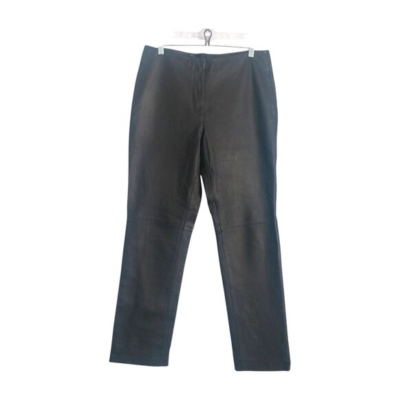 Tailored Black Leather Pants Women Size 10 Straight Leg Fully Lined Flat Front - Picture 3 of 12